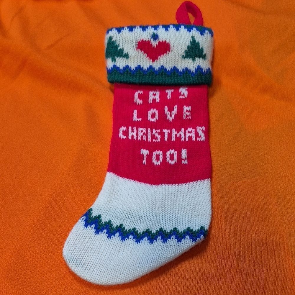Kurt Adler Cats Love Christmas Too Mini Knit Christmas Stocking Vintage